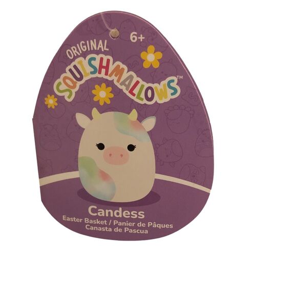 Squishmallow 12" Candess Cow Pastel Soft Easter Basket Pail Spring Plush NWT - Picture 9 of 10